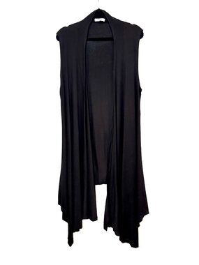 Black Long Draped Open Front Vest Lightweight Size L